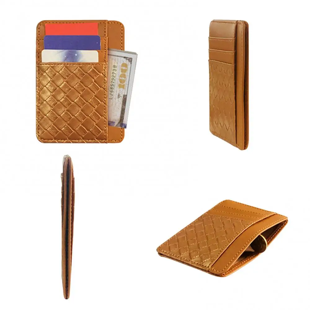 

New Men women Faux Leather Woven Holder Women Purse Men Card Cash Holder Coin Storage Pouch Credit Bank card Casual Mini wallet