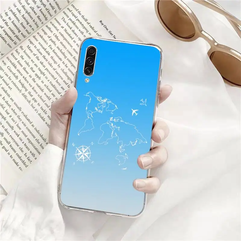 

World Map blue sky fashion Phone Case Transparent for Samsung A71 S9 10 20 HUAWEI p30 40 honor 10i 8x xiaomi note 8 Pro 10t 11
