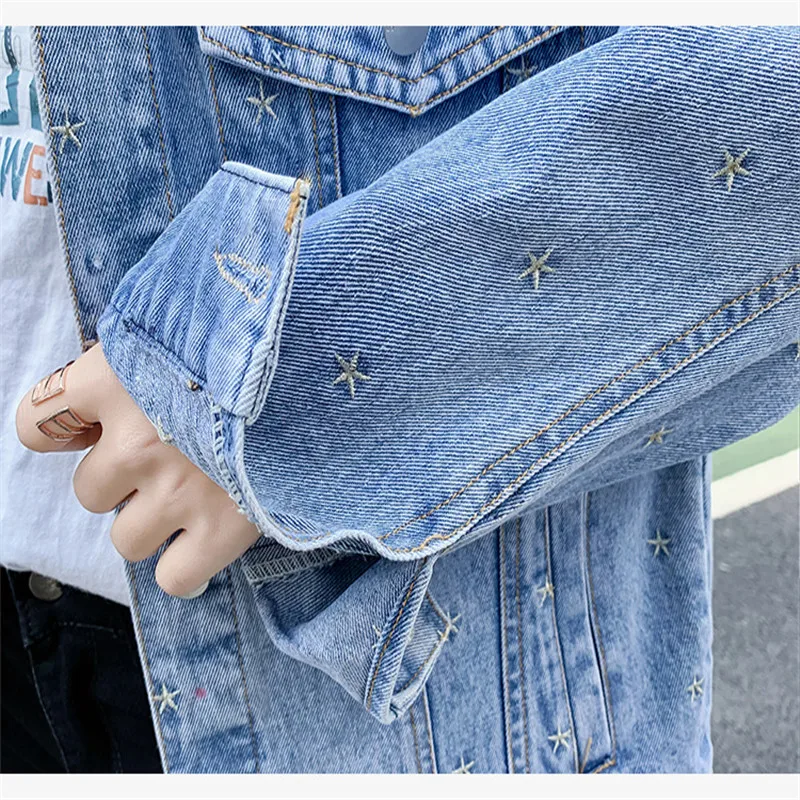 

Streetwear Women Denim Jacket Spring 2020 Short Rivet Jeans Coat Jacket Female Turn-Down Collar Slim Cowboy Overcoat Femme M360