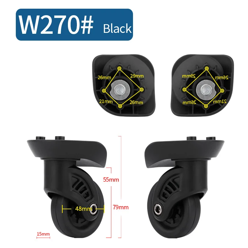 W270(2 Wheels)Black Чемодан Замена колеса ремонт фитинг чемодан тяга коробка оборудование Замена аксессуары 360 Универсальные ролики - Цвет: W270(2 Wheels)Black