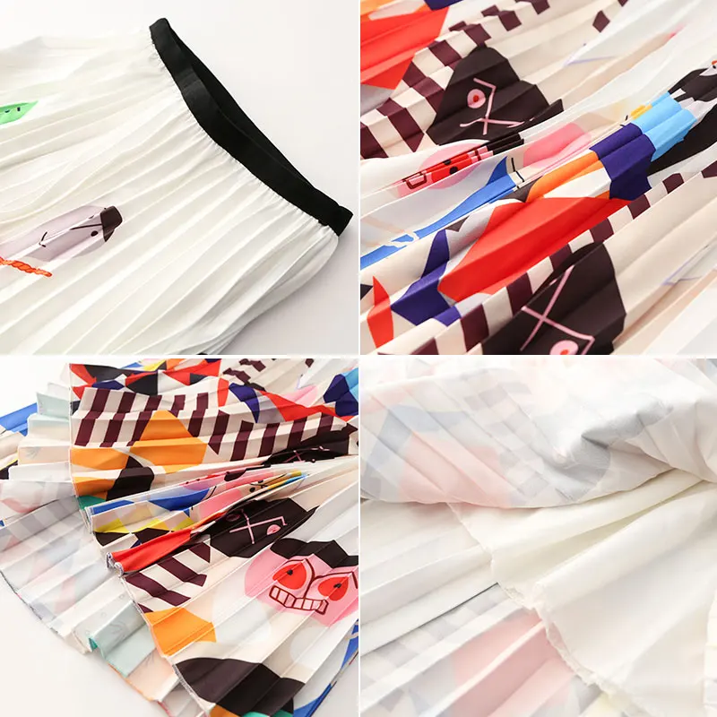 Новый летний Для женщин плиссированная юбка с принтом эластичные Высокая Талия