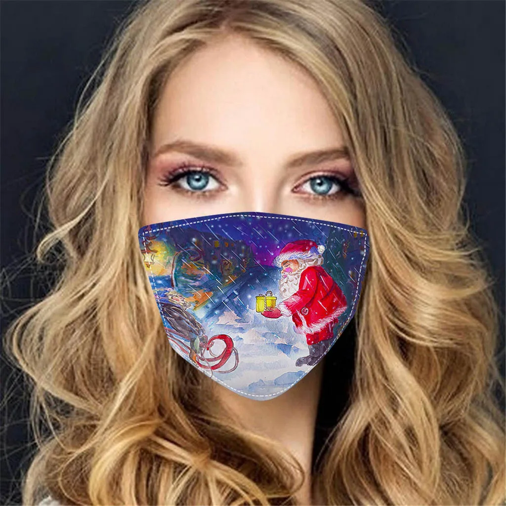 

Outdoor Adult Christmas Printed Activated Carbon Mouth Mask Washable Reusable Mouth-macks For Women Men Mascarilla