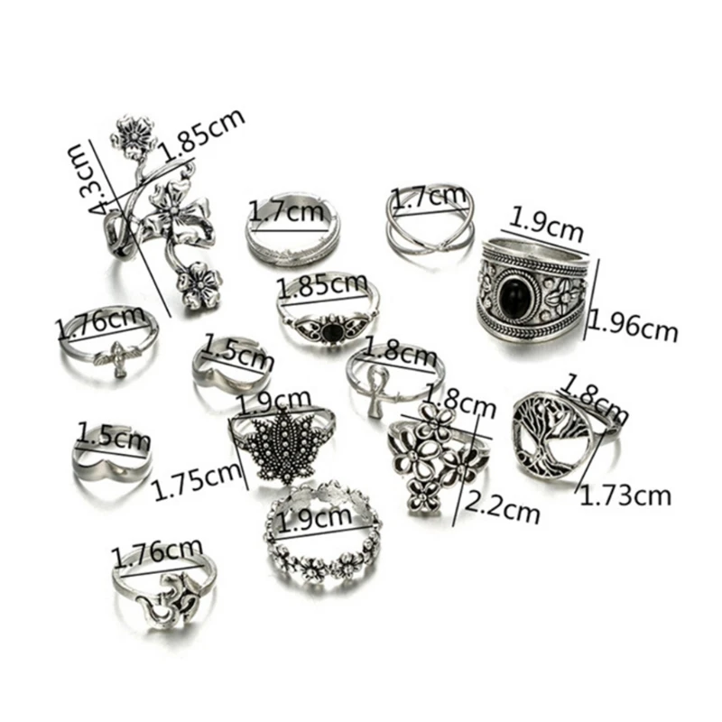 

14 pcs/Set Knuckle Ring Floral Punk Boho Vintage Jewelry Fashion Women Men Gifts