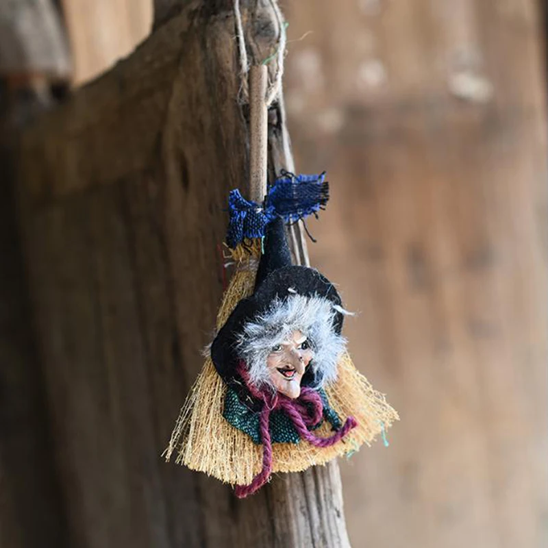 

Halloween Pendant Halloween Props Scary Ghost Dolls Horror Hanging Witch Broom Toys Linen Props Ghost Party Horror Toys