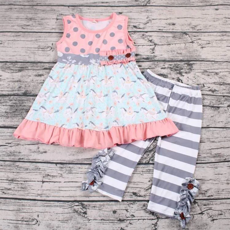 

Summer Wholesale Children Casual Clothes Kids Clothing Sets Print & Striped Kids Clothes
