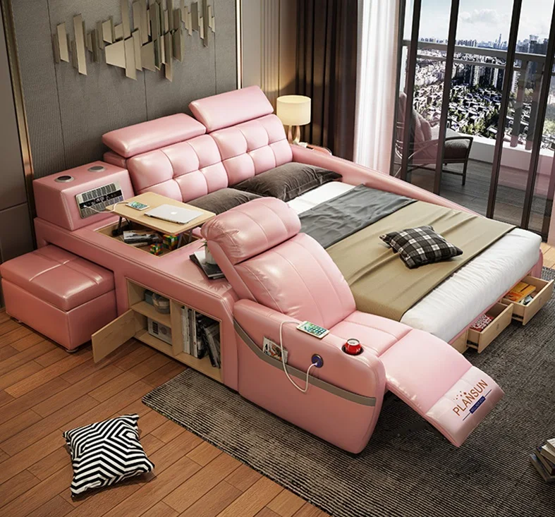 Современная умная кожаная кровать king size muebles de dormitorio мягкая с кожаной рамкой для