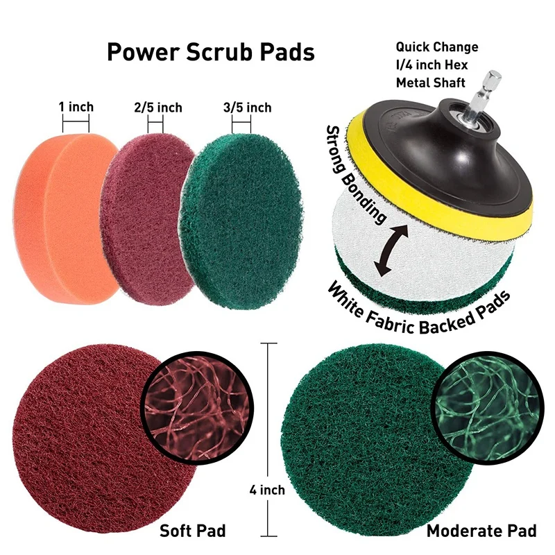 15Pcs Drill Brush Attachments Set Scrub Pads &amp Sponge Buffing Power Scrubber with Extend Long Attachment | Инструменты