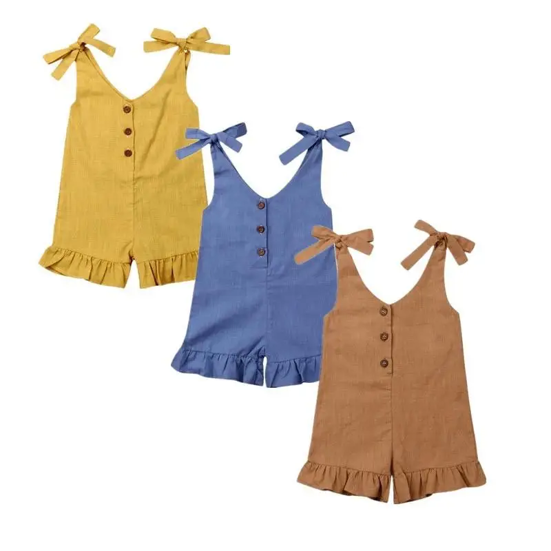 Милый комбинезон для девочек детский однотонный без рукавов маленьких