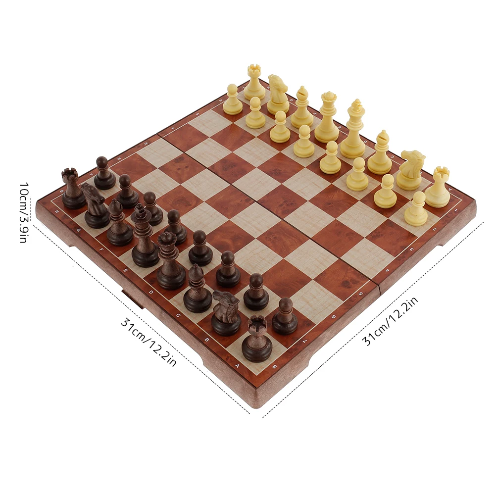 

Wooden Chess Set Folding Magnetic Large Board With 34 Chess Pieces Travel Board Game Set For Kid Interior For Storage Portable