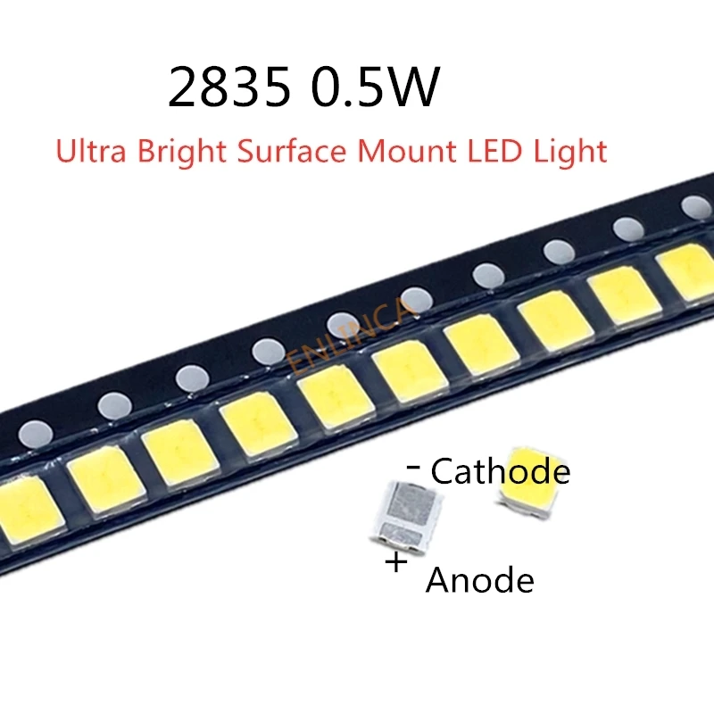 100pcs SMD СВЕТОДИОДНЫЙ 2835 белый Чип 0 5 W 3 0-3 6 V 150mA 50-55LM ультра яркий поверхностного