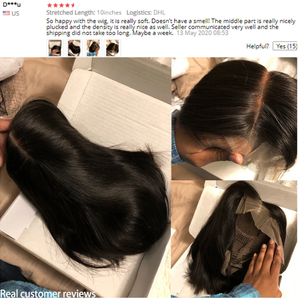

Lace Closure Short Bob Wig Human Hair Wigs Blunt Cut Bob Human Hair Wig Pre-Plucke Brazilian Straight Wig For Black Women 8-14in