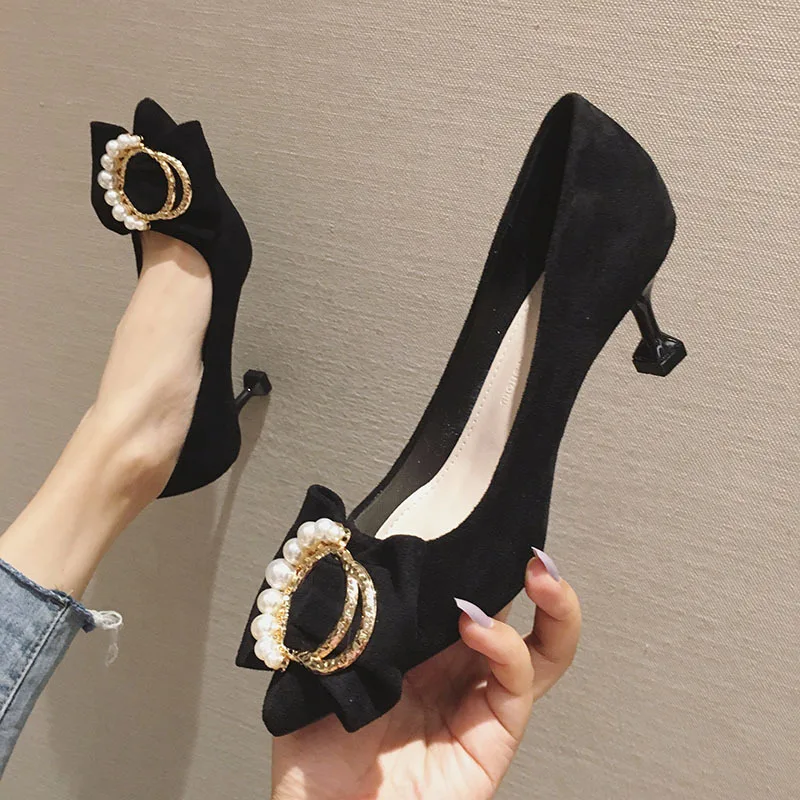 Женские туфли на высоком каблуке лодочки с острым носком маленького размера в