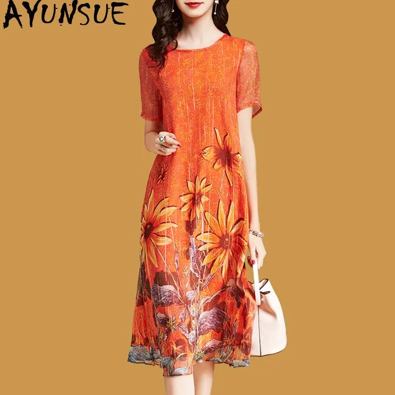 AYUNSUE 2020 Летнее шелковое пляжное платье для женщин а силуэт богемное Цветочные