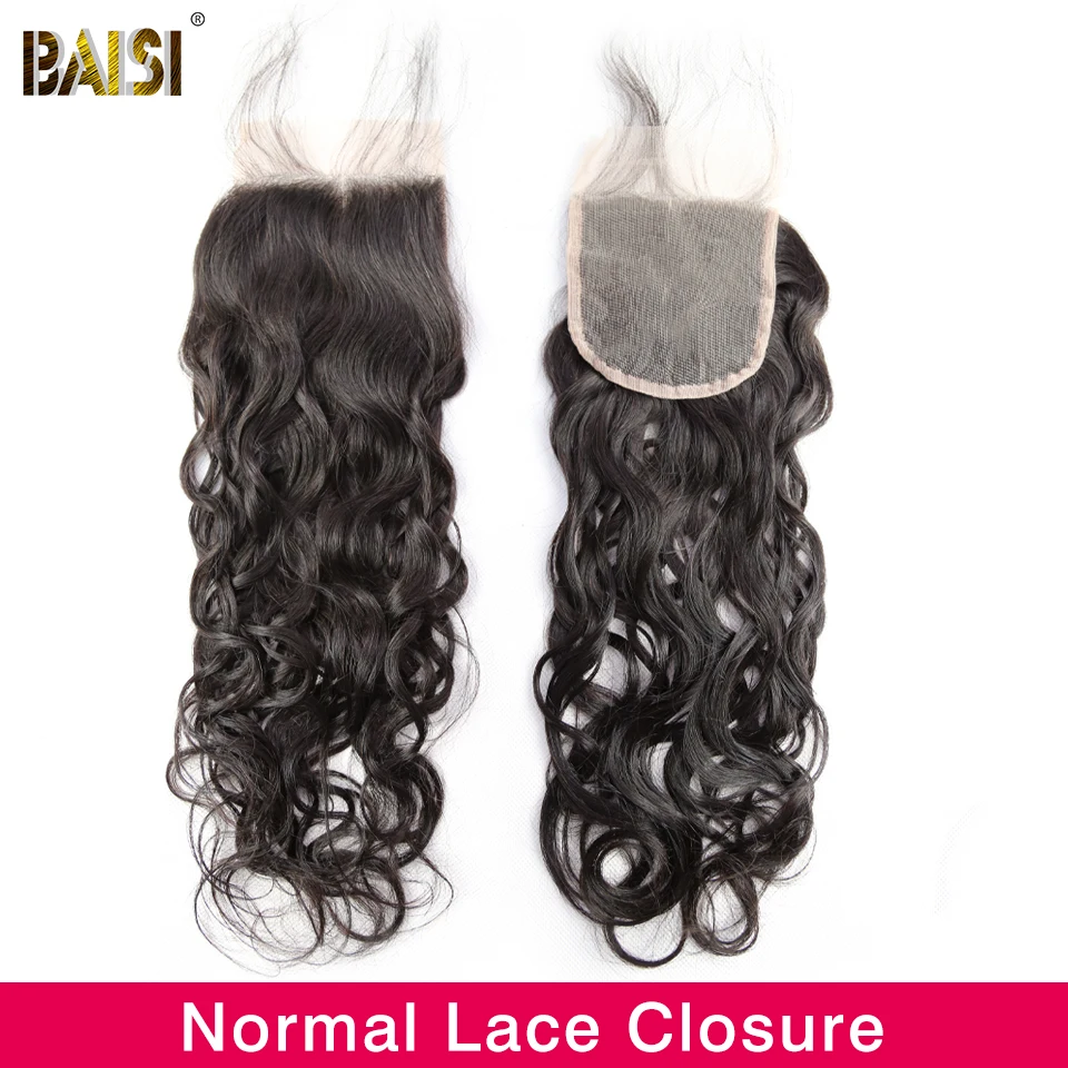 Normal Lace Closure BAISI бразильские виргинские волосы Кружева Закрытие 4x4 волна воды девственные человеческие волосы отбеленные узлы с волосами младенца - Цвет: Normal Lace Closure