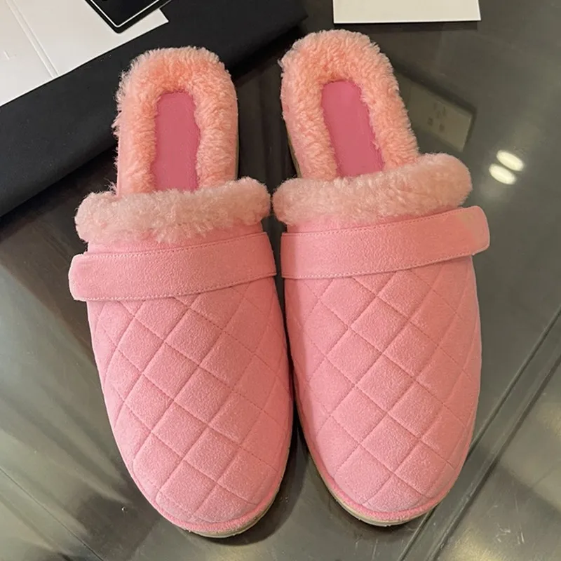

Woolen Woman Slippers Winter Solid Checkered Shoes Women Platform Outside Slippers Full Head Shoes Fashion Elegant Ladies Shoes