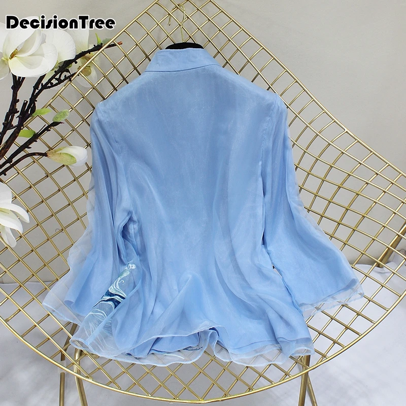 Китайская рубашка, традиционная китайская блузка, qipao Топ, шифон, длинный рукав, женские топы, чонсам, кружевная вышивка, блузка для девушек