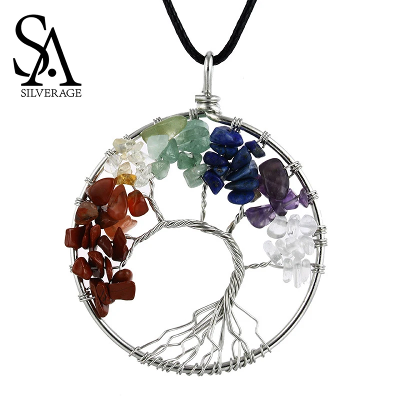 SA SILVERAGE кулон 50 мм диаметр дерева ожерелье в виде жизни Макадам Красочный