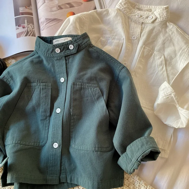 Camisa de algod&oacute;n con cuello de banda para beb&eacute;, ni&ntilde;o y ni&ntilde;a abrigo de manga larga para, Tops, ropa para beb&eacute; de 1 a 7 a&ntilde;os, E100269, novedad de 2021-5