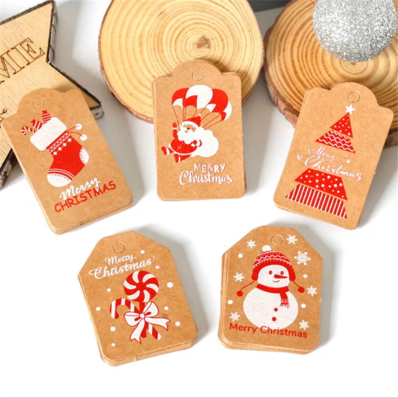 

50 шт./упак., рождественские ярлыки из крафт-бумаги с веревкой, DIY, ярлыки для оборачивания, рождественские ярлыки, Рождество 2021