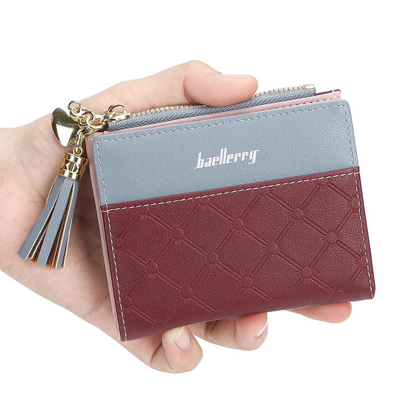 Модный женский кожаный кошелек с кисточками новинка со вставками на молнии клатч