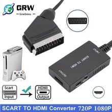 GRWIBEOU SCART to HDMI Converter with Cable, Wrugste Scart in HDMI Out HD 720P/1080P Switch Video Audio  Adapter for HDTV  DVD