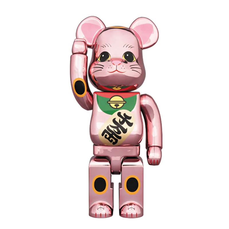 

Sudo 400% 28cm Bearbrick Peach gold pink lucky cat BEAR qianwanliang Action Figures Cartoon Blocks Bear Dolls