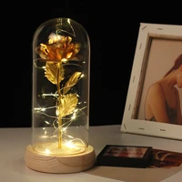 6 colour beauty and the beast red rose in a glass dome on a wooden base for valentines gifts led rose lamps christmas