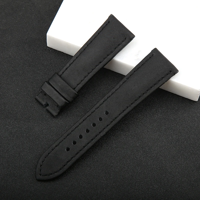 Ремешок для часов из нейлона и натуральной кожи черный синий 23 мм | Наручные часы