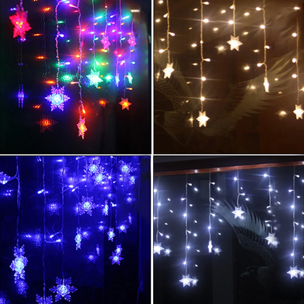 USB Snowflake LED Strip Light Curtain Fairy Lamp Party Christmas Wedding New Year Decoration 4 Colors 1.5x0.5m 2.5x0.5m 3x1m