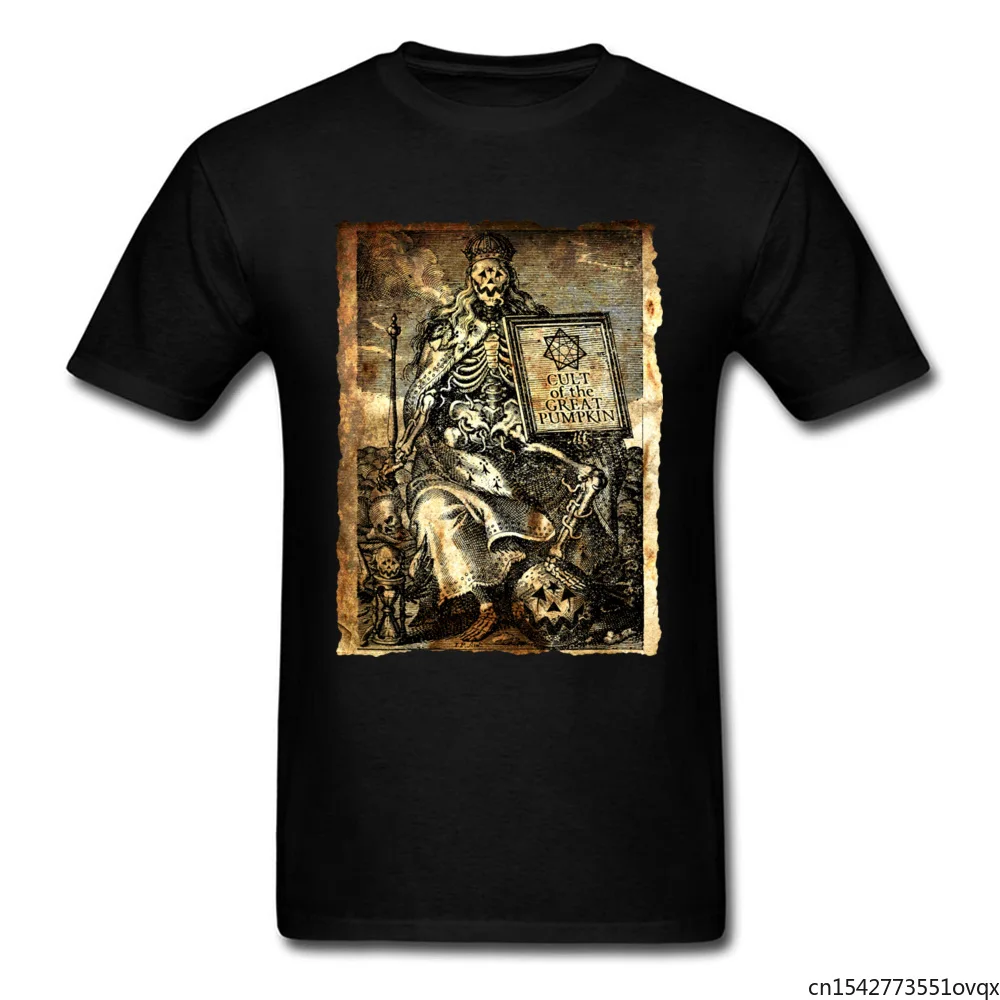 

Retro Skeleton Skull Men T Shirts Cult of The Great Pumpkin Worm King Tshirt Gold Men's Funny Skull Top T-Shirts