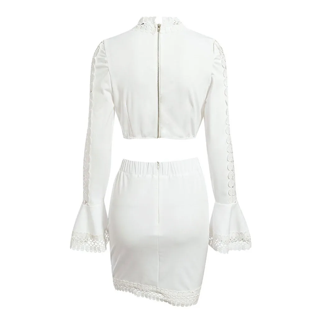 Белое Кружевное Платье облегающее мини платье комплект для женщин костюм из двух