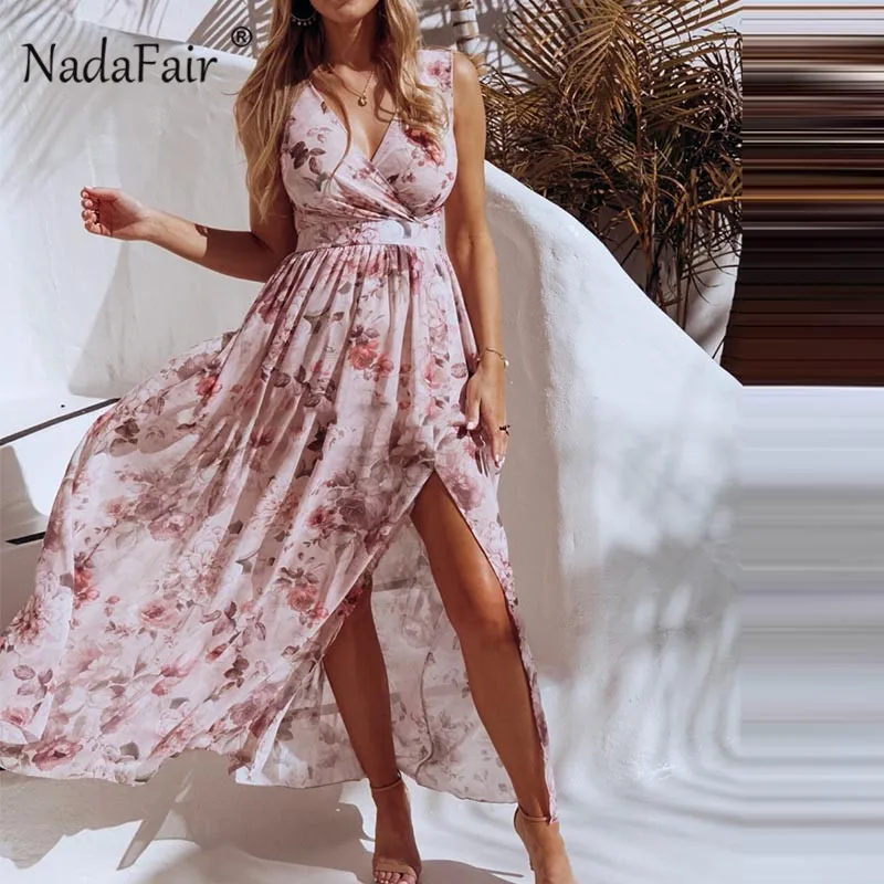 Nadafair платье с цветочным принтом в стиле бохо глубокий v образный вырез