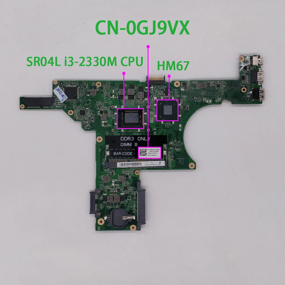 Натуральная GJ9VX 0GJ9VX CN DA0R05MB8D0 w i3 2330M материнская плата с процессором для ноутбука