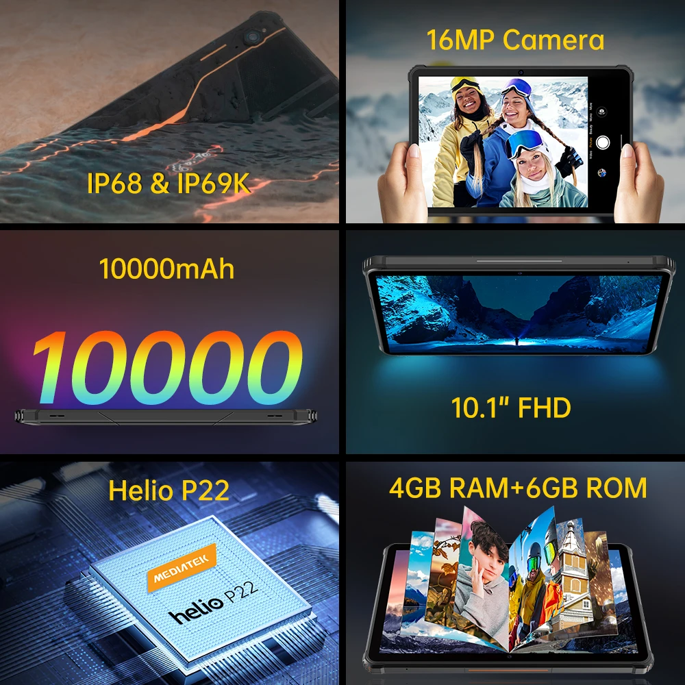 Oukitel 4G Net RT1 Rugged Tablet Phone 4GB+64GB 10000mAh 10.1&quot FHD Octa Core Android Camera 16MP +16MP | Мобильные телефоны и