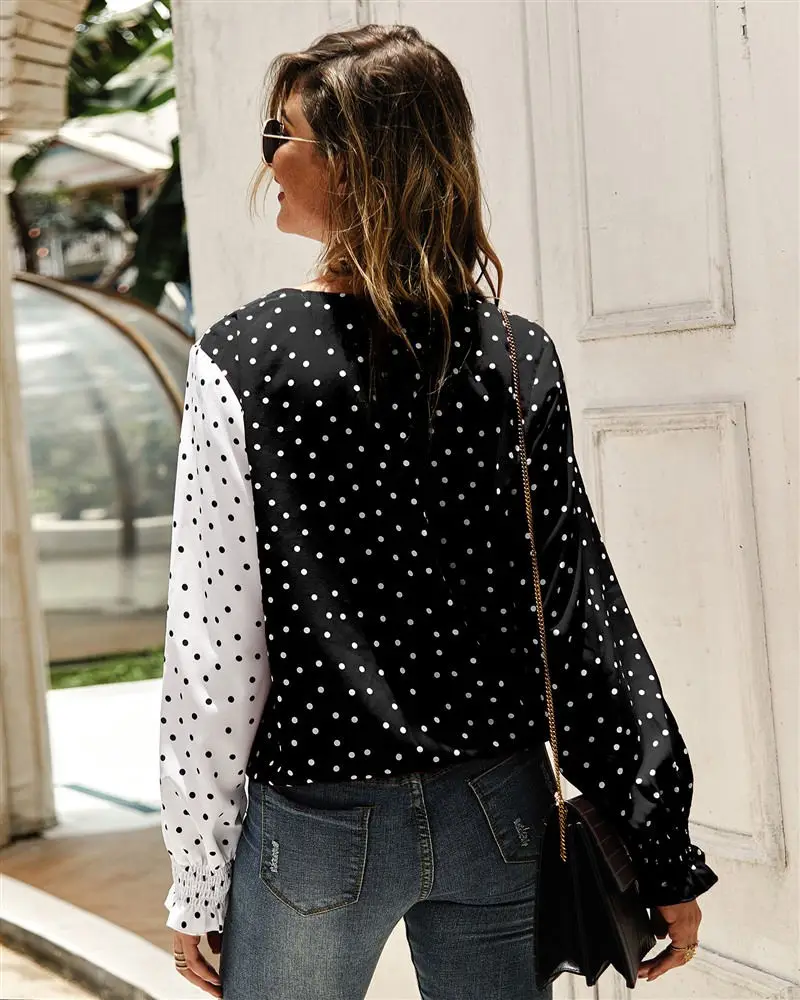 Женская сексуальная однотонная Лоскутная футболка в горошек с v-образным вырезом