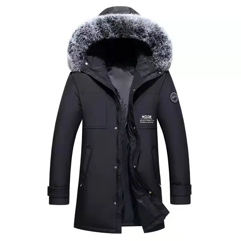 Fashion Brand Men's Jackets Winter Long Coats High Quality Fur Collar Hooded Windproof Down Jacket Warm Men's Overcoats