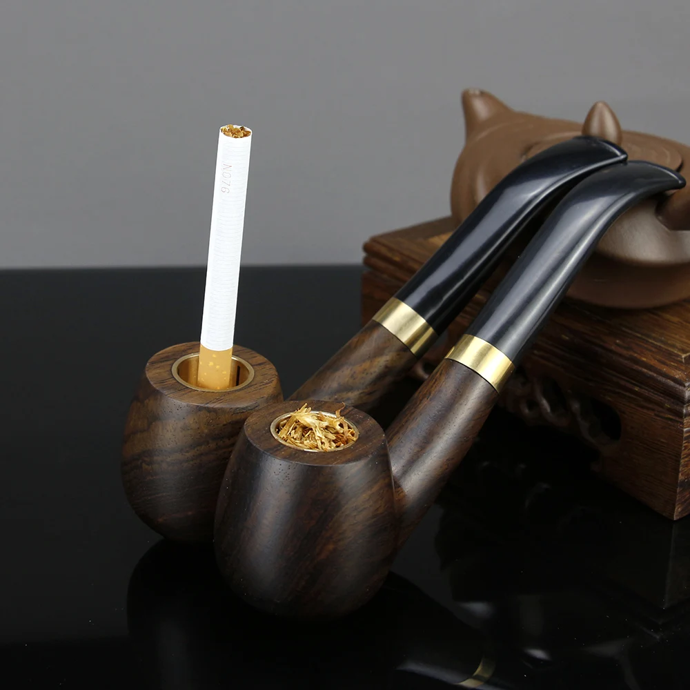 

(3 way to use) Smoking Pipe Metal Ring Bent Tobacco Pipe 5mm 8mm Wood Cigarette Holder 9mm Filter Ebony Wood Pipe Metal Pot