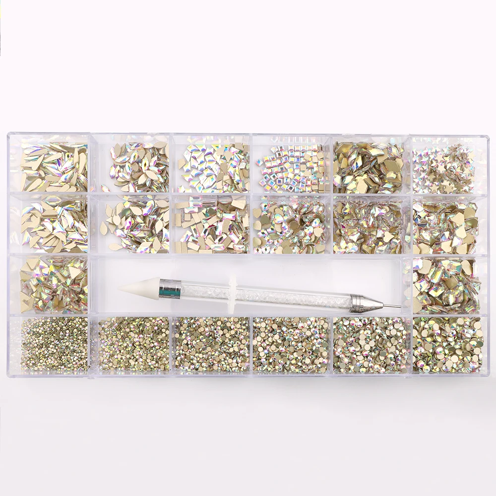 

Mixed Multi Shapes Glass Crystal AB Fancy Rhinestones Box For Nail Art HZ2102