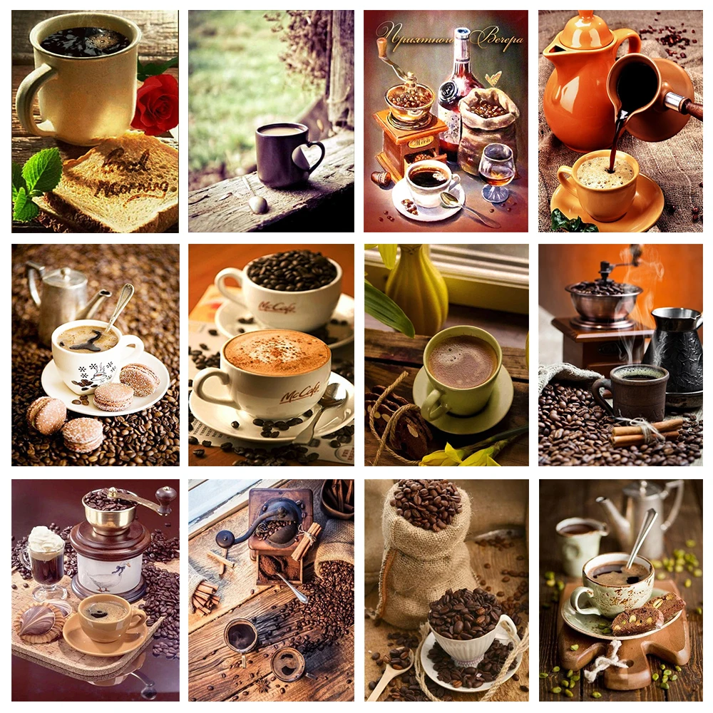 

Полноразмерная 5D картина из страз «сделай сам», кофейные чашки разразы, мозаика, вышивка крестиком из страз, пейзаж, домашний декор, подарок