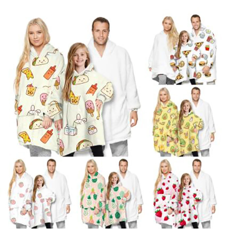 

Oversize Avocado Printed Hoody Sweatshirt Sofa Blanket For Children Outdoor Hoodied Sweatshirt Sherpa Coats Comfy Pullover