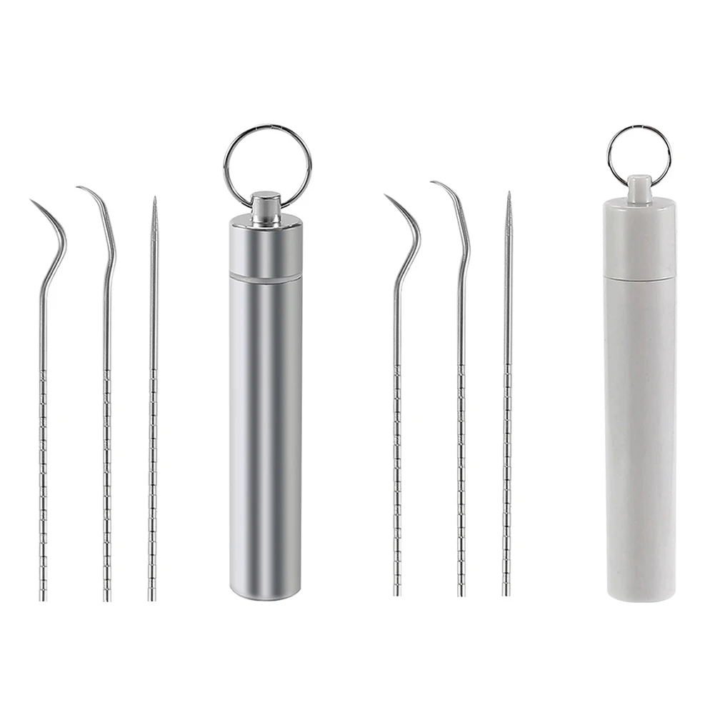 

Portable Stainless Steel Toothpick Set With Toothpick Holder Outdoor Household Travel Seal Storage Container Box Case