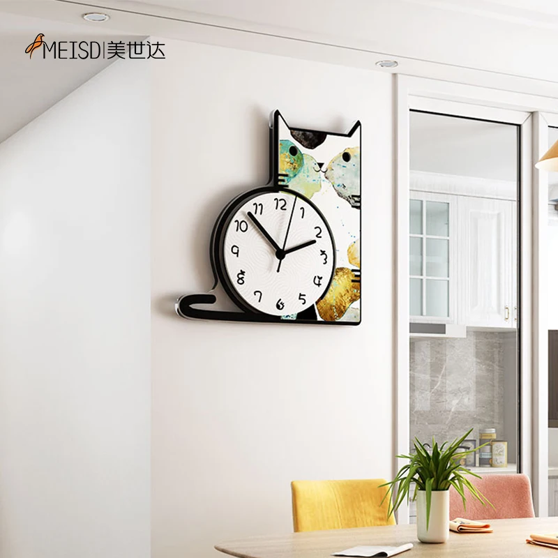 Акриловые часы MEISD в виде кота креативные для домашнего декора большие кварцевые