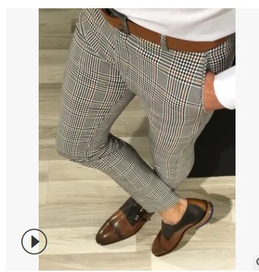 Мужские шаровары в клетку деловые облегающие осенние мужские брюки карандаш до