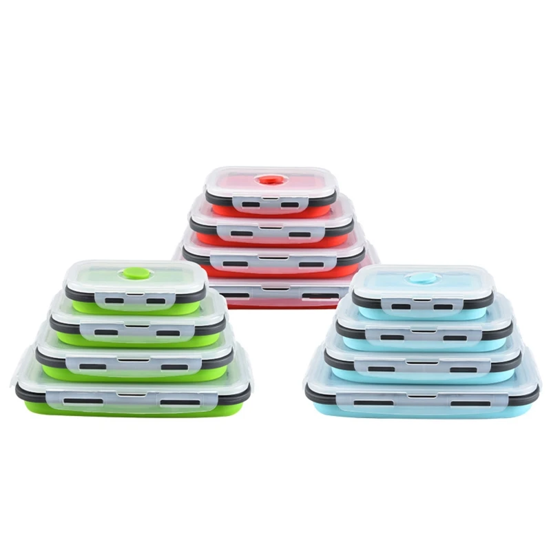 

Plastic Food Storage Containers With Lids -4PC Silicone Collapsible Lunch Box Dropshipping