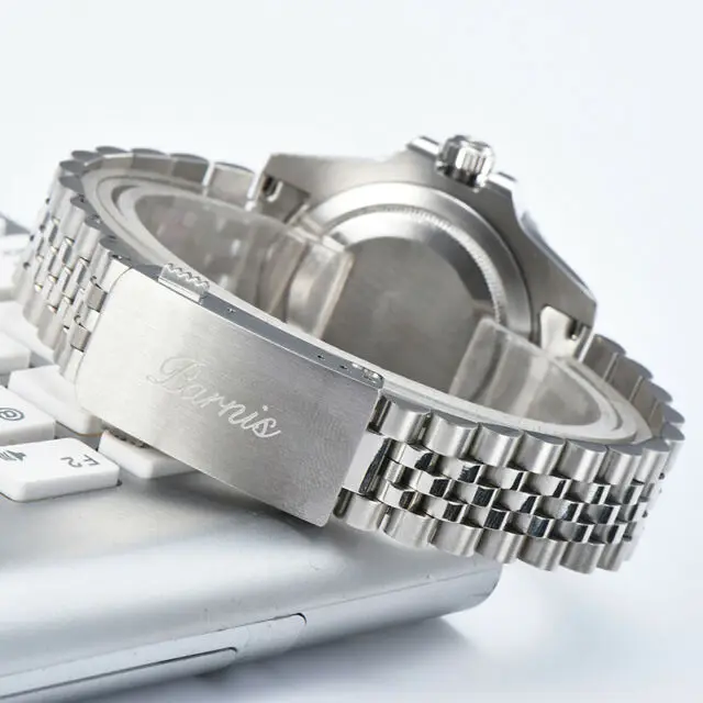 40 мм PARNIS черный циферблат ободок юбилейный браслет сапфировое стекло Дата