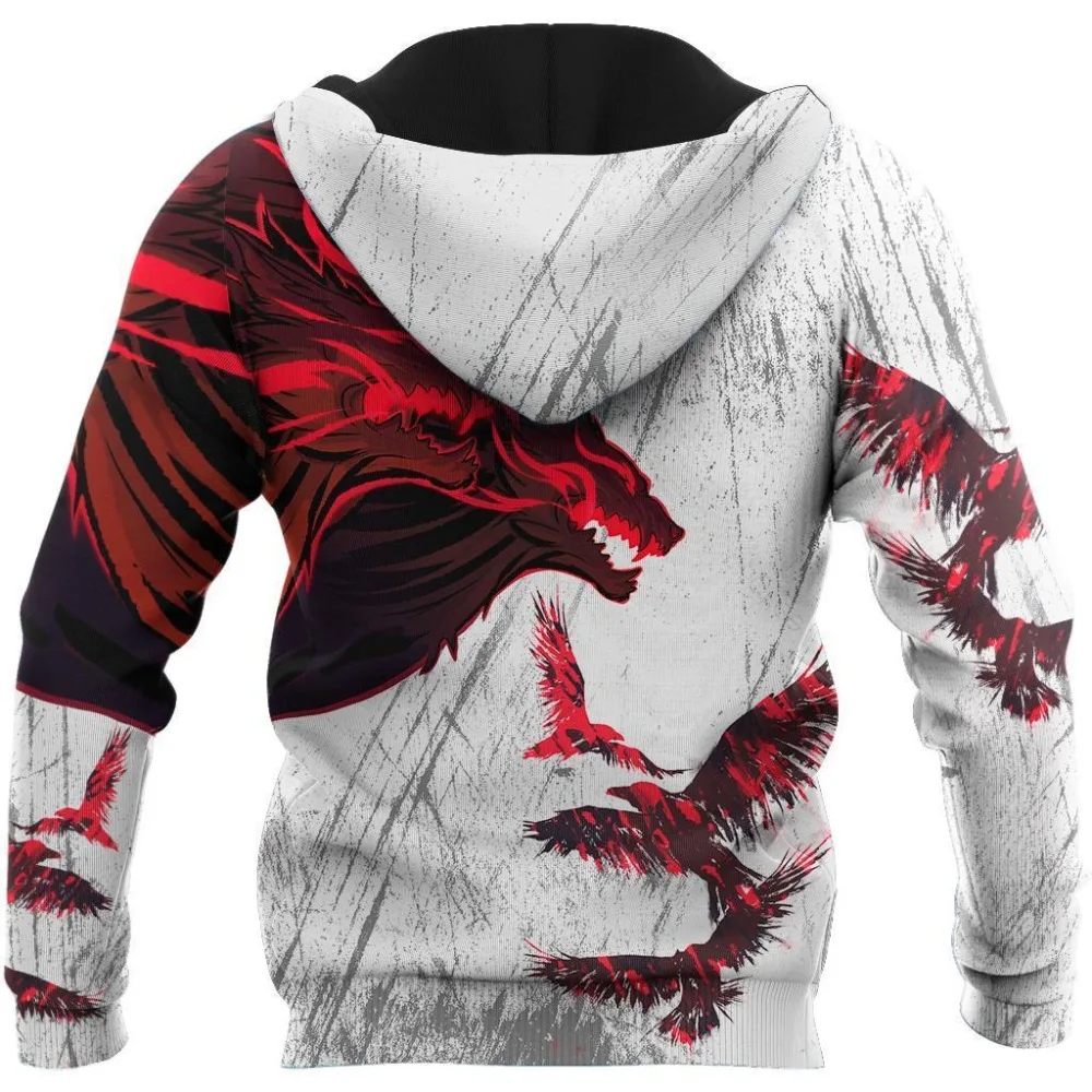 

Fashion Unisex Hoodie Blood Wolf & Raven 3D All Over Printing Autumn Sweatshirts Harajuku Casual Zip Up Hoodies