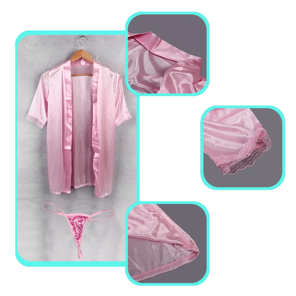 Комплект из 2 предметов женское сексуальное нижнее белье Халат + стринги атласное