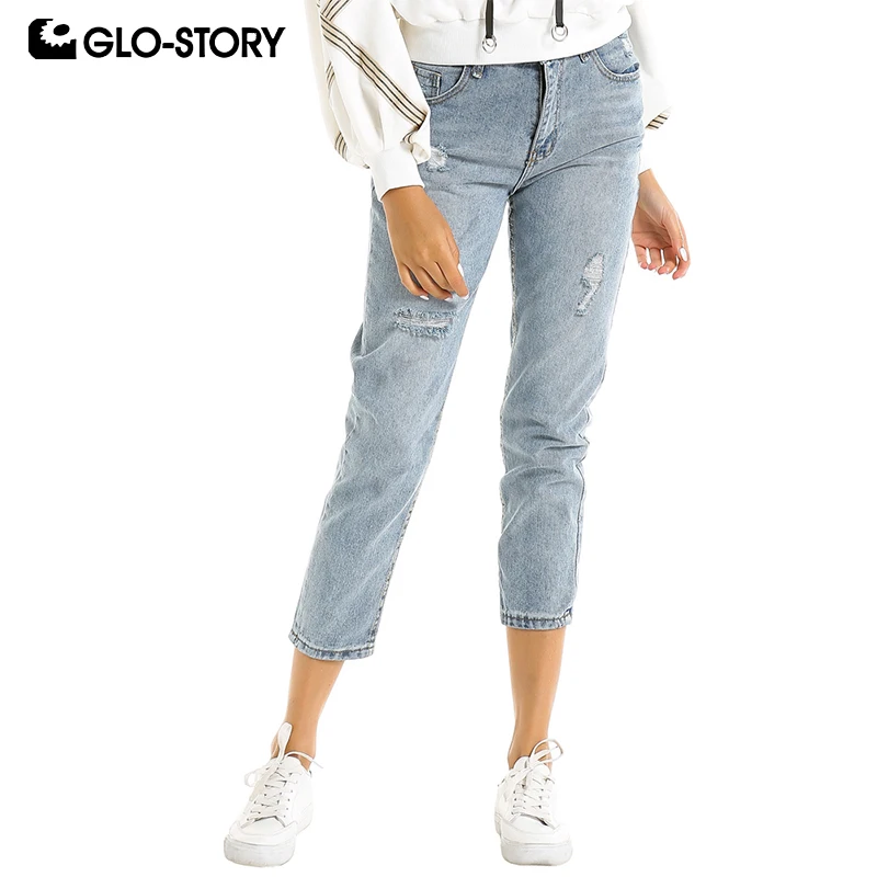 Женские повседневные рваные джинсы GLO-STORY брюки с перекрестной застежкой-молнией