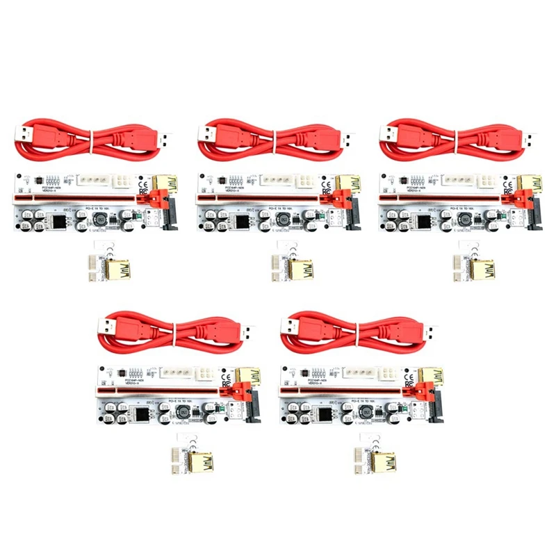 

5 Pcs VER010-X Pcie Riser Three-Interface SATA+6PIN+4PIN Power Supply Line Graphics 1X to 16X Adapter Card