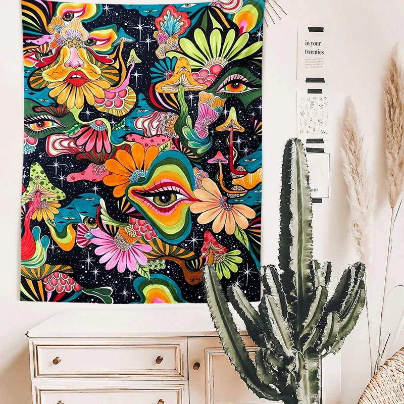 

Психоделическая искусственная настенная подвеска, ботанический Небесный цветочный гобелен, настенные ковры в стиле хиппи, декор для спаль...